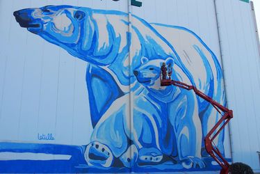 Une fresque murale représentant deux ours polaires colore désormais la façade des entrepôts frigorifiques du groupe Condigel, sur la zone industrielle